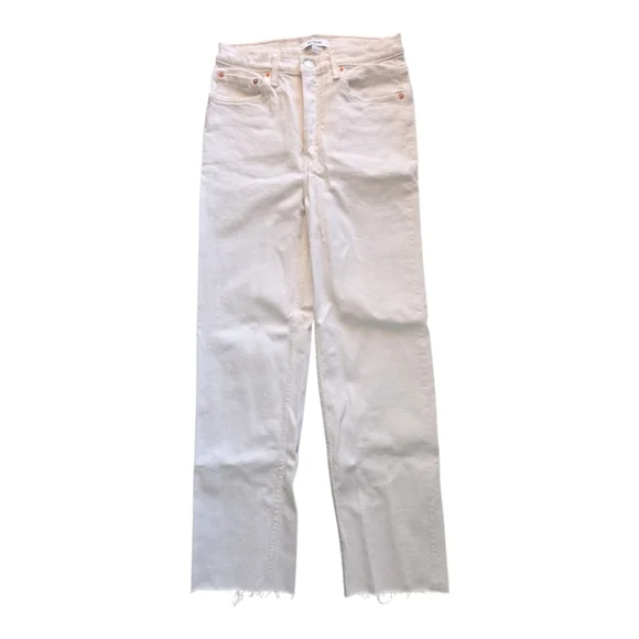 NWT Slim Straight Ankle Jeans Raw Edge Re/Done 70s Stovepipe Buttonfly White 26 - Picture 3 of 7